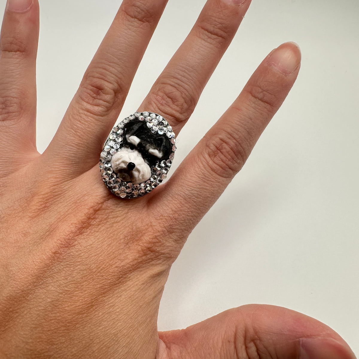 Schnauzer in Crystal Rhinestones Ring