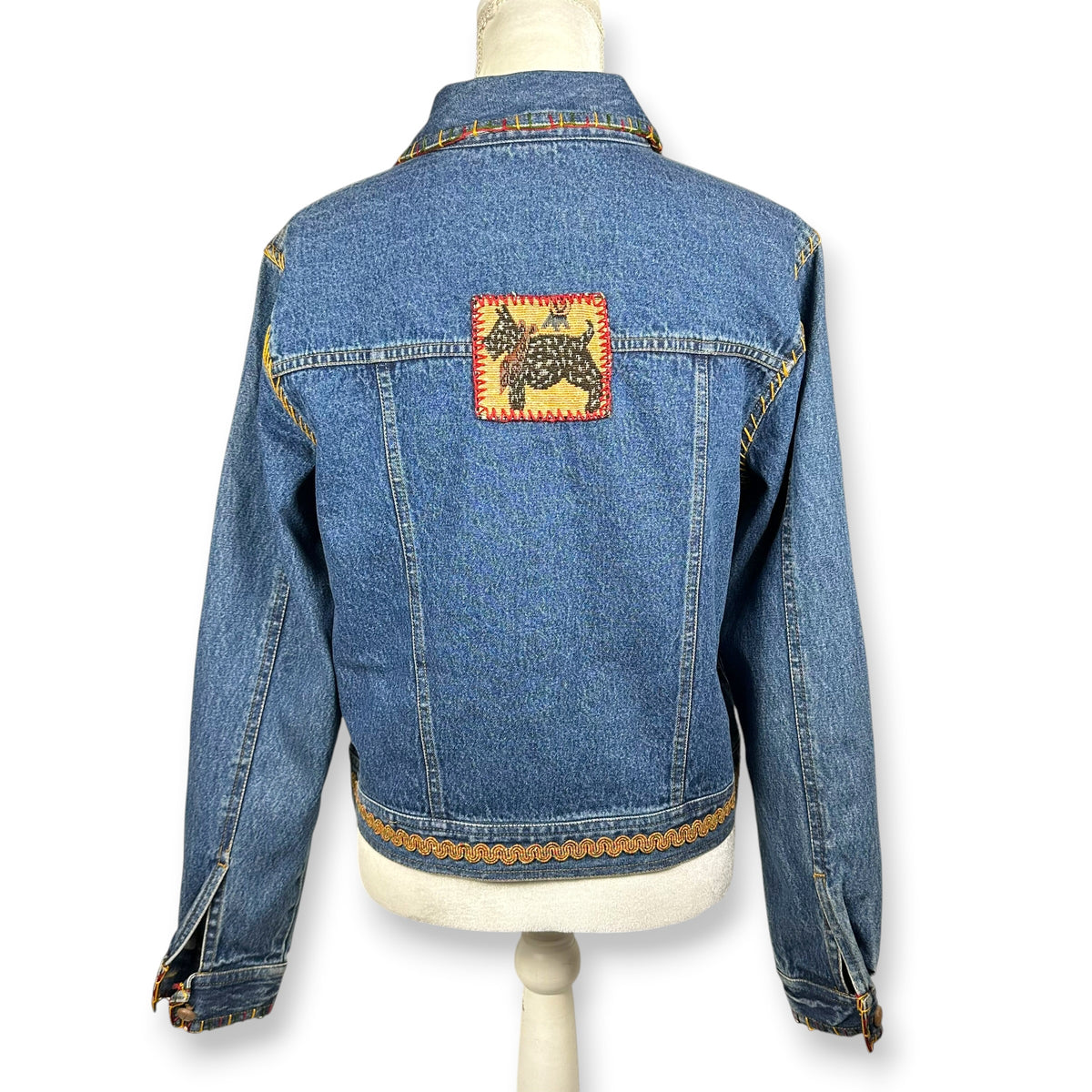Vintage Handmade Embroidered Dog Themed Denim Jacket