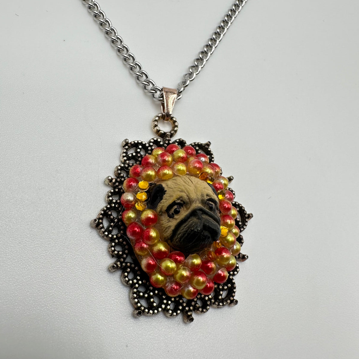 Pug in Sunset Ombre Beads Necklace