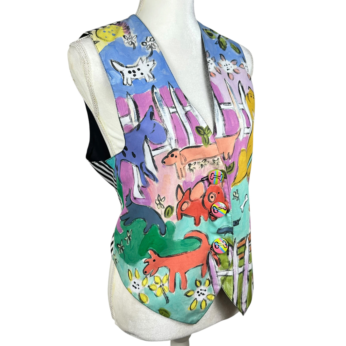 Vintage Handpainted Striped Dog Themed Vest