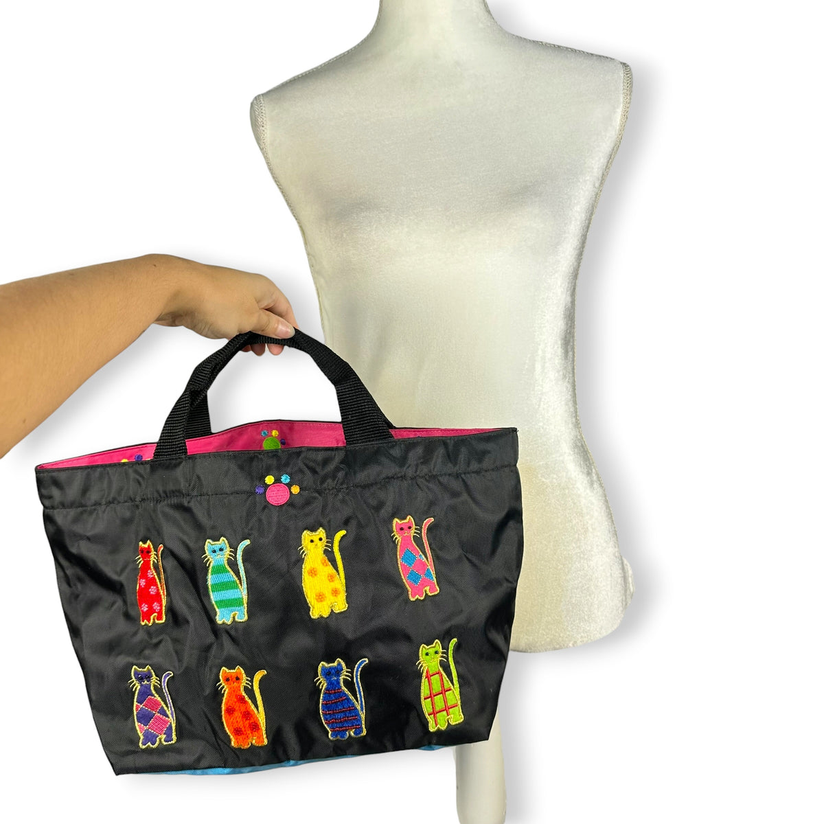 Vintage Cat Themed Embroidered Handle Purse