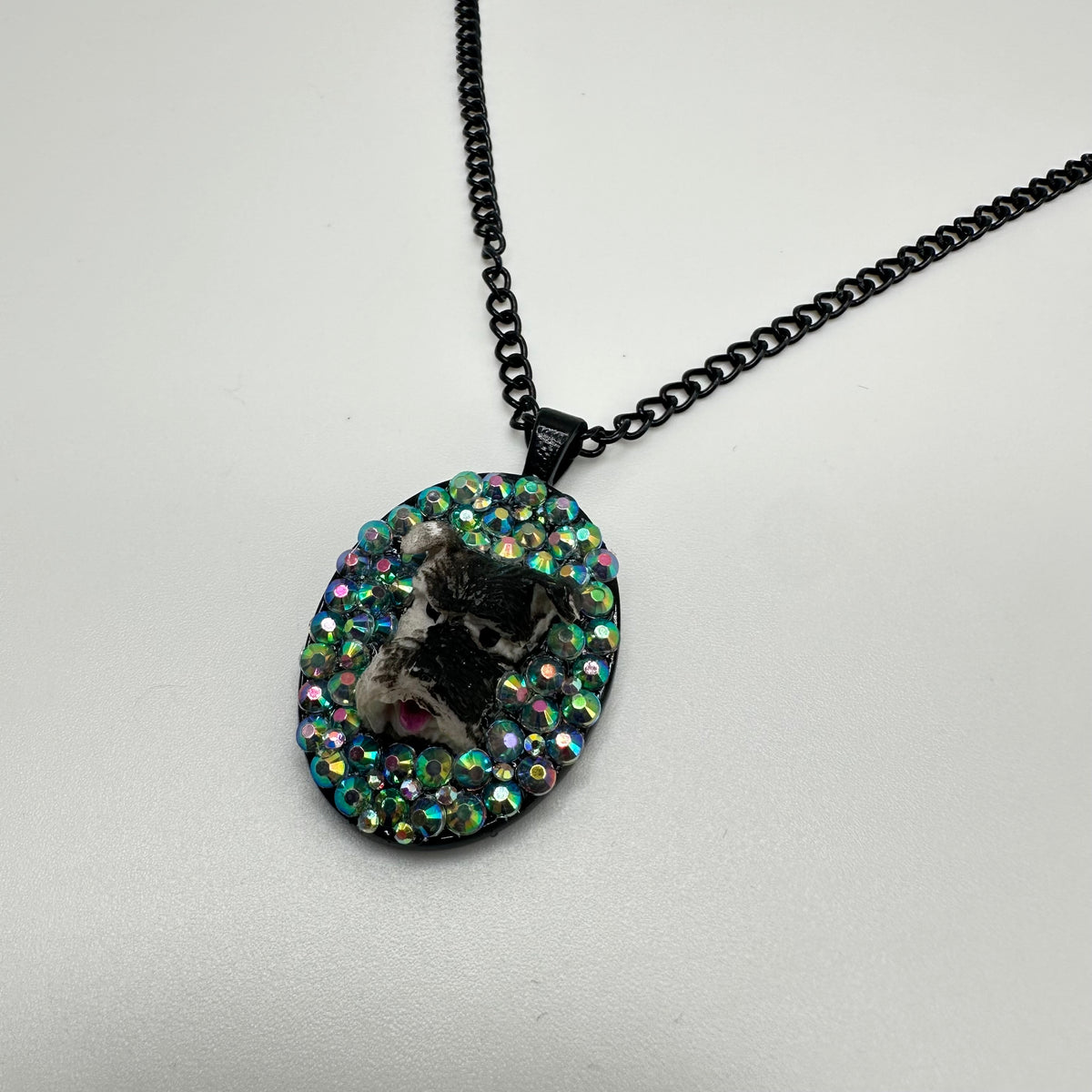 Schnauzer in Iridescent Rhinestones Necklace
