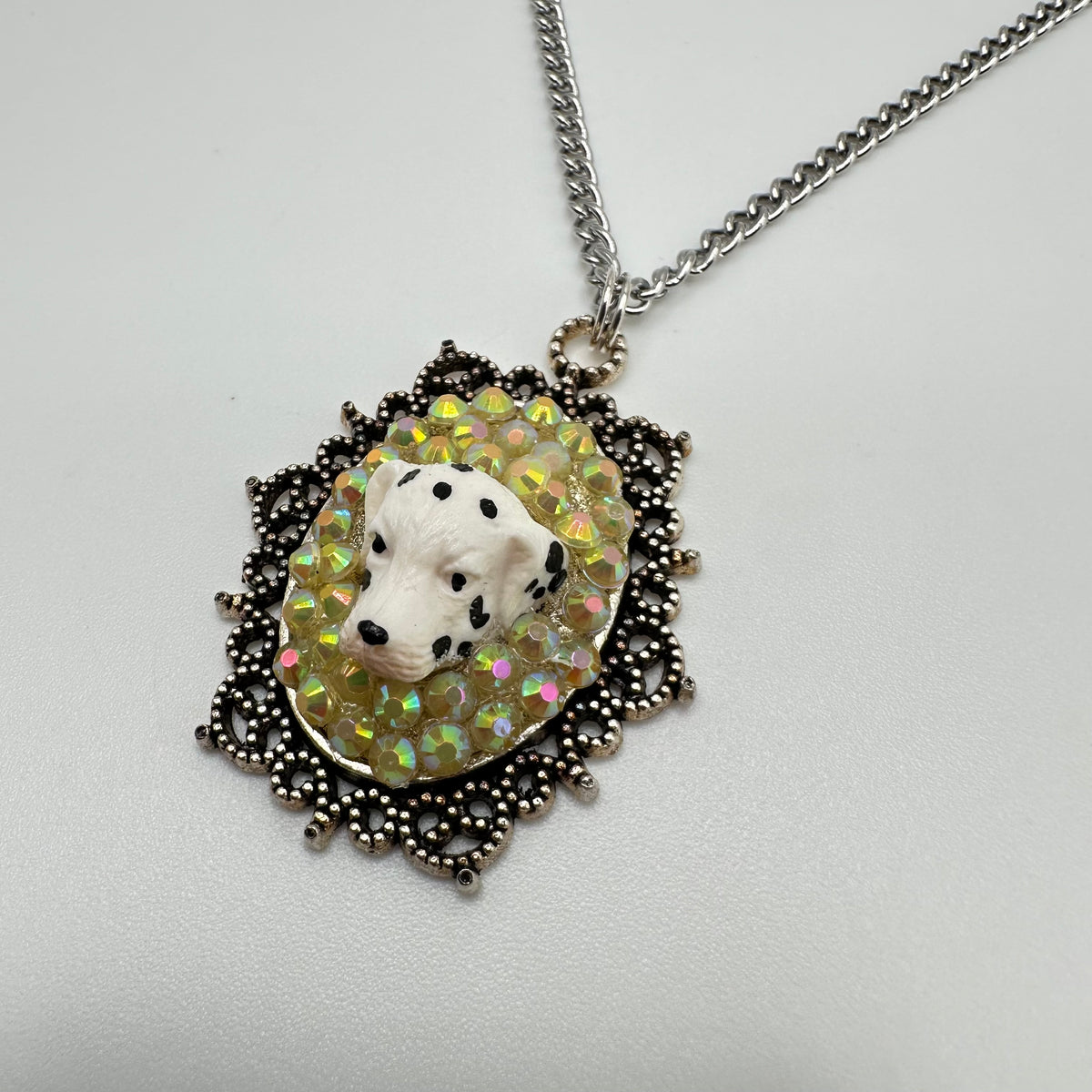 Dalmatian in Sunset Yellow Rhinestones Necklace