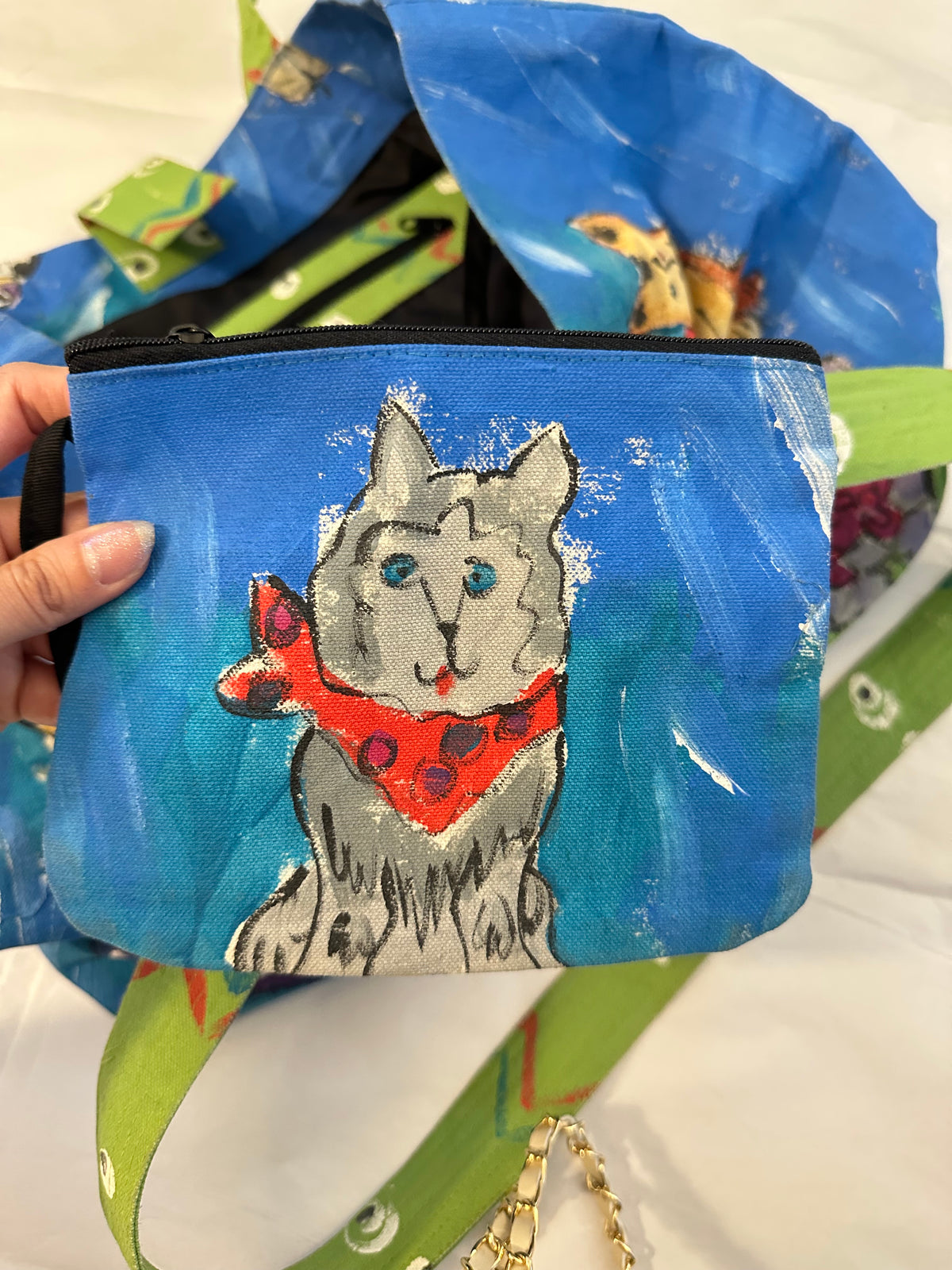 Vintage Silkscapes Hand Painted Dog Themed Tote