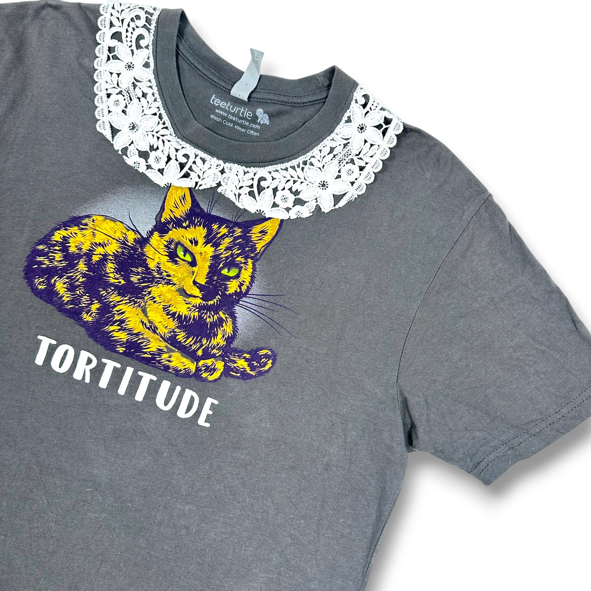 Serving Tortitude Cat Tee with Lace Collar
