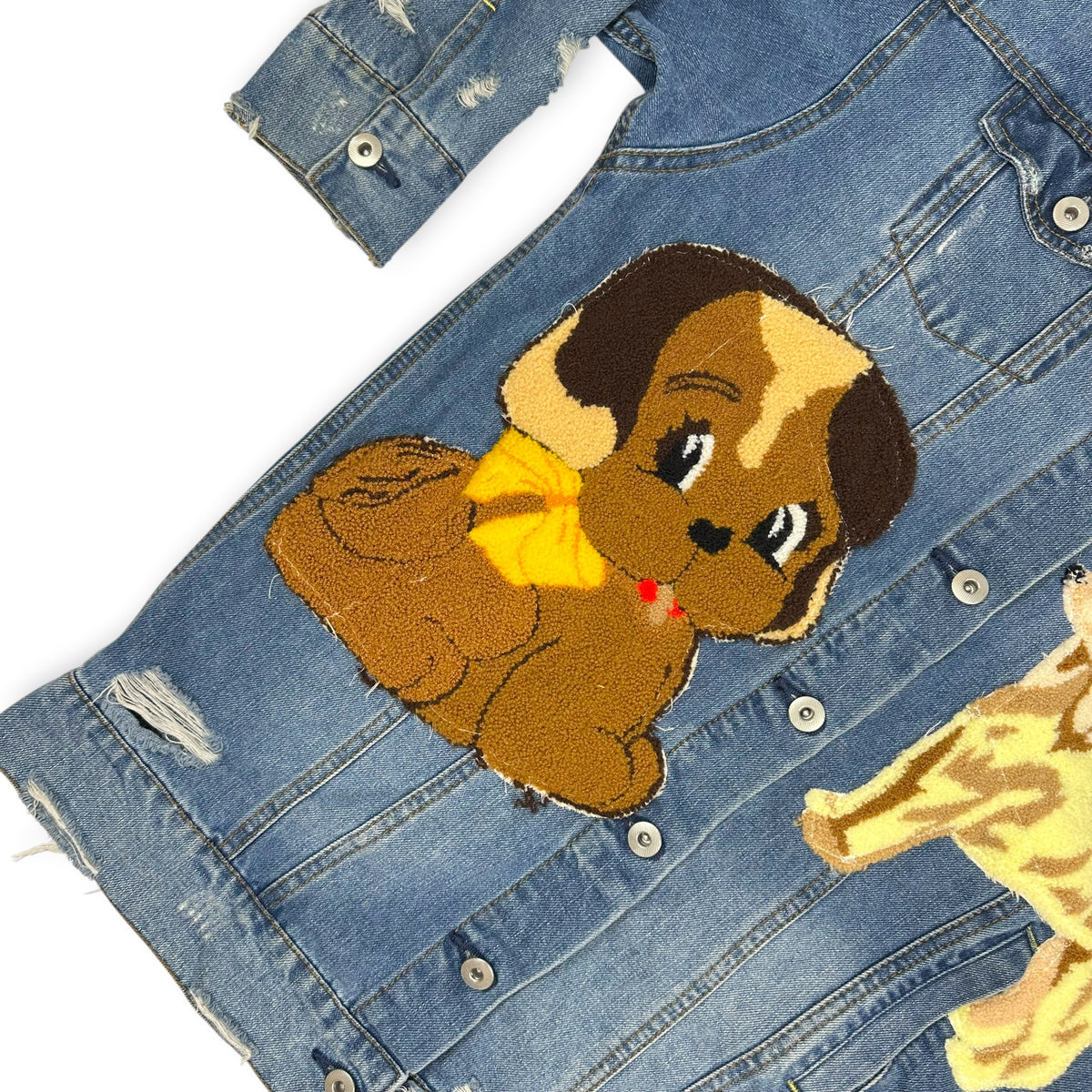 Vintage Upcycled Embroidered Patches Denim Jacket Dog Themed