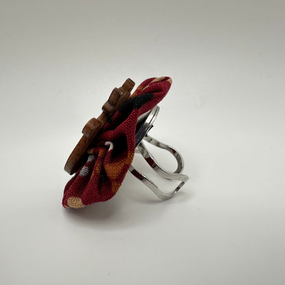 Fabric Swirl Kitty Cat Adjustable Ring - Burgundy