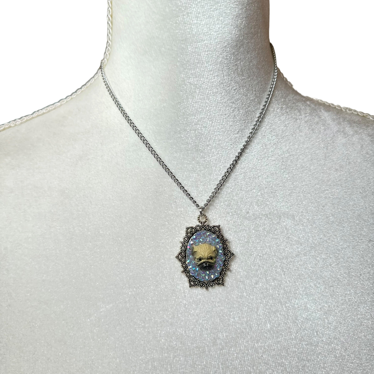 Pug in Iridescent Rhinestones Necklace