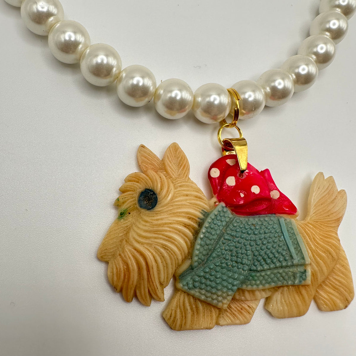 Vintage 60's Japanese Celluloid Dog Pearl Necklace