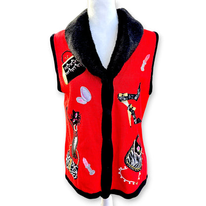 Shopaholic Cat Faux Fur Vest Sz M