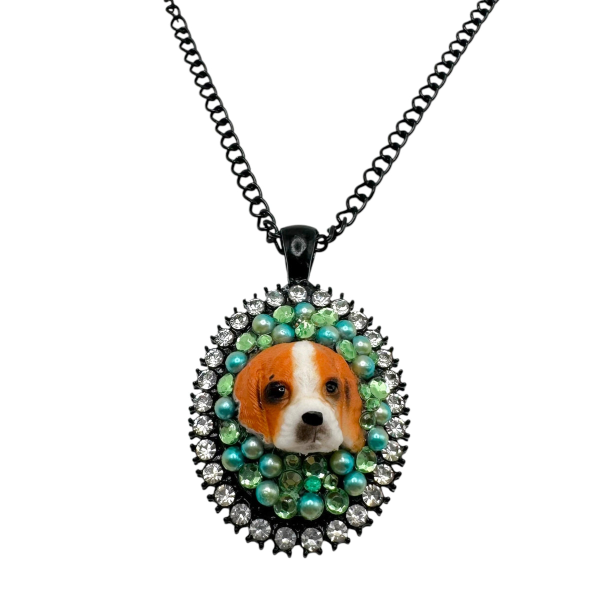 Cocker Spaniel in Emerald City Rhinestone Necklace