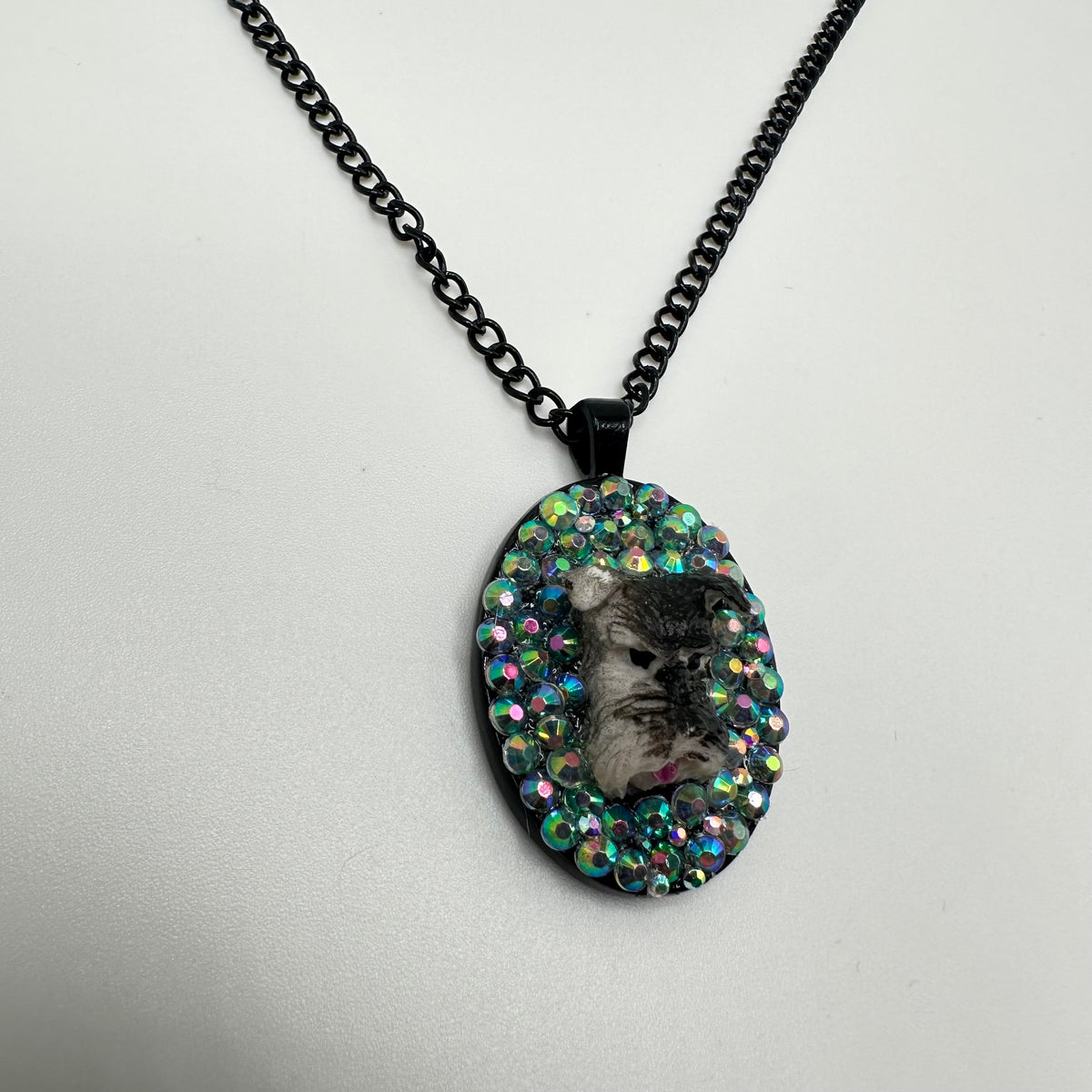 Schnauzer in Iridescent Rhinestones Necklace