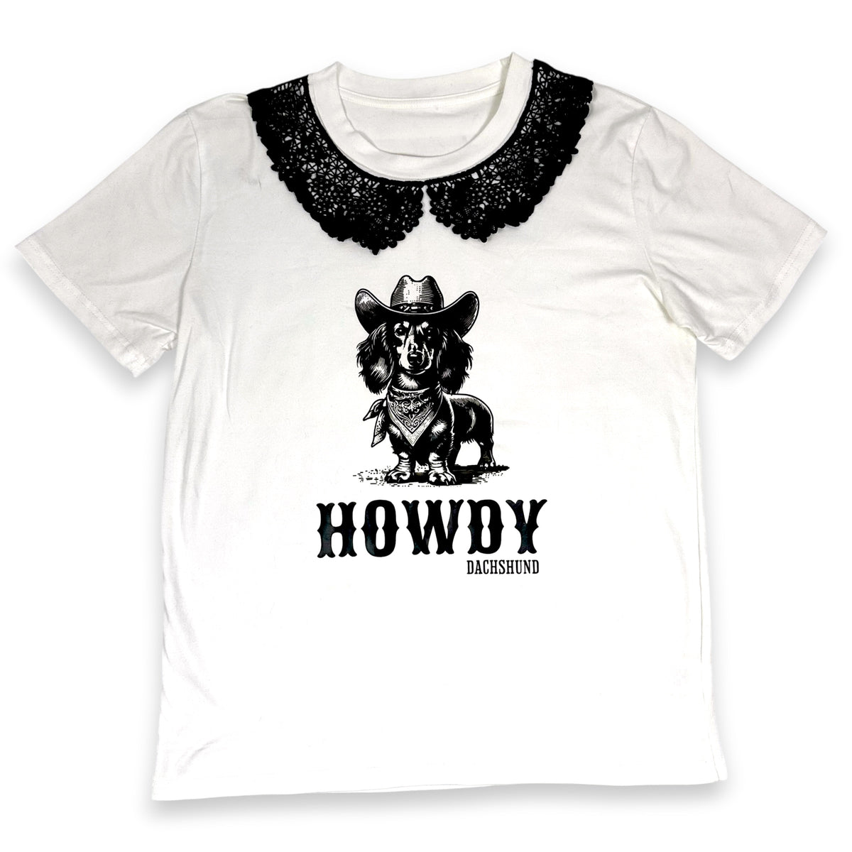 Western Daschund Tee with Lace Collar