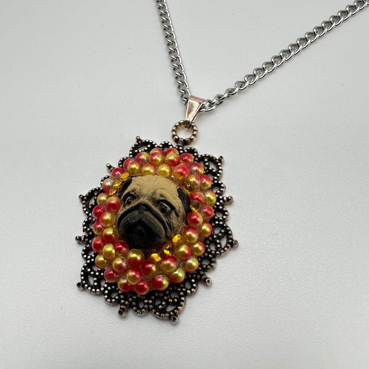 Pug in Sunset Ombre Beads Necklace