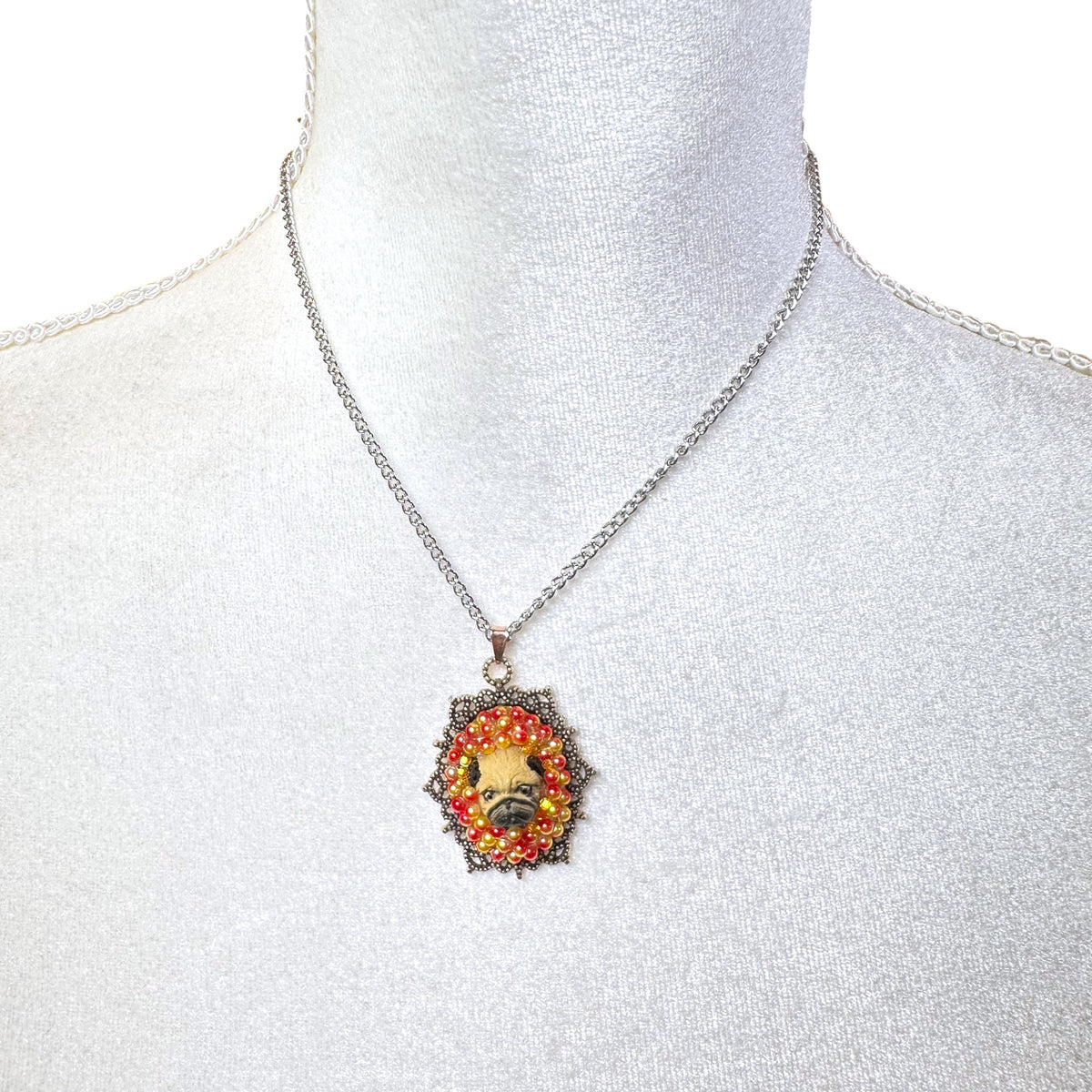 Pug in Sunset Ombre Beads Necklace