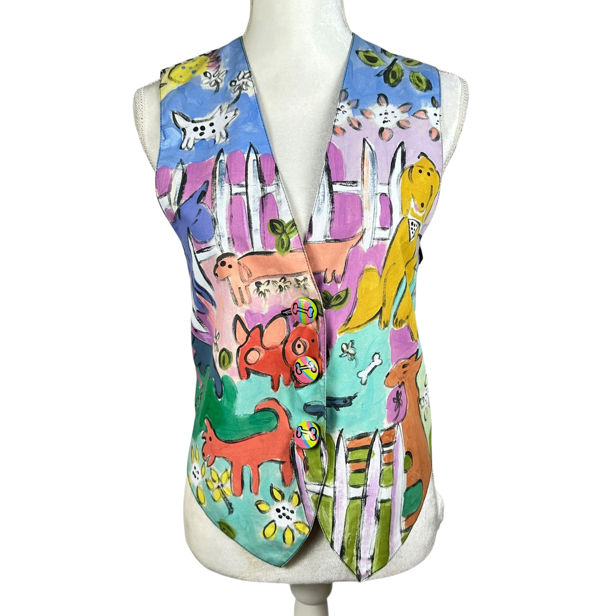 Vintage Handpainted Striped Dog Themed Vest