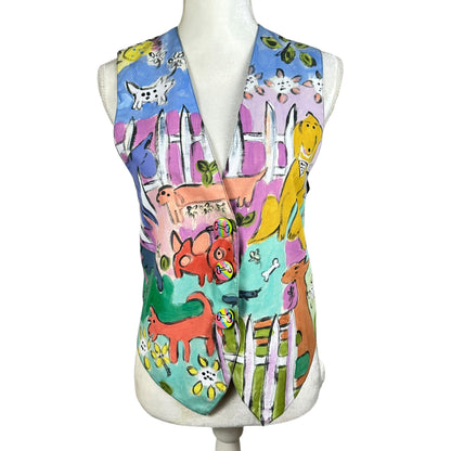 Vintage Handpainted Striped Dog Themed Vest