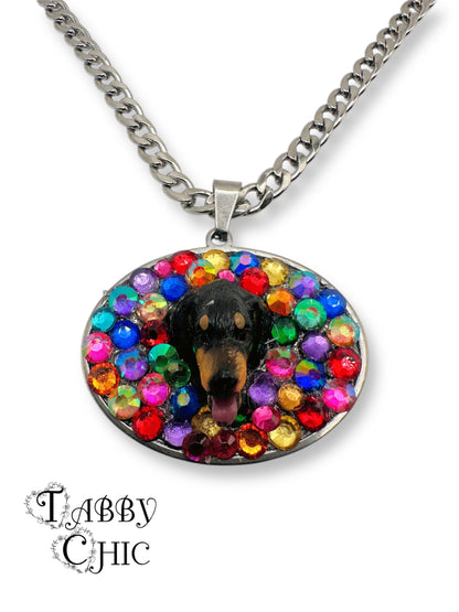 Rainbow Polkadot Dachshund Necklace