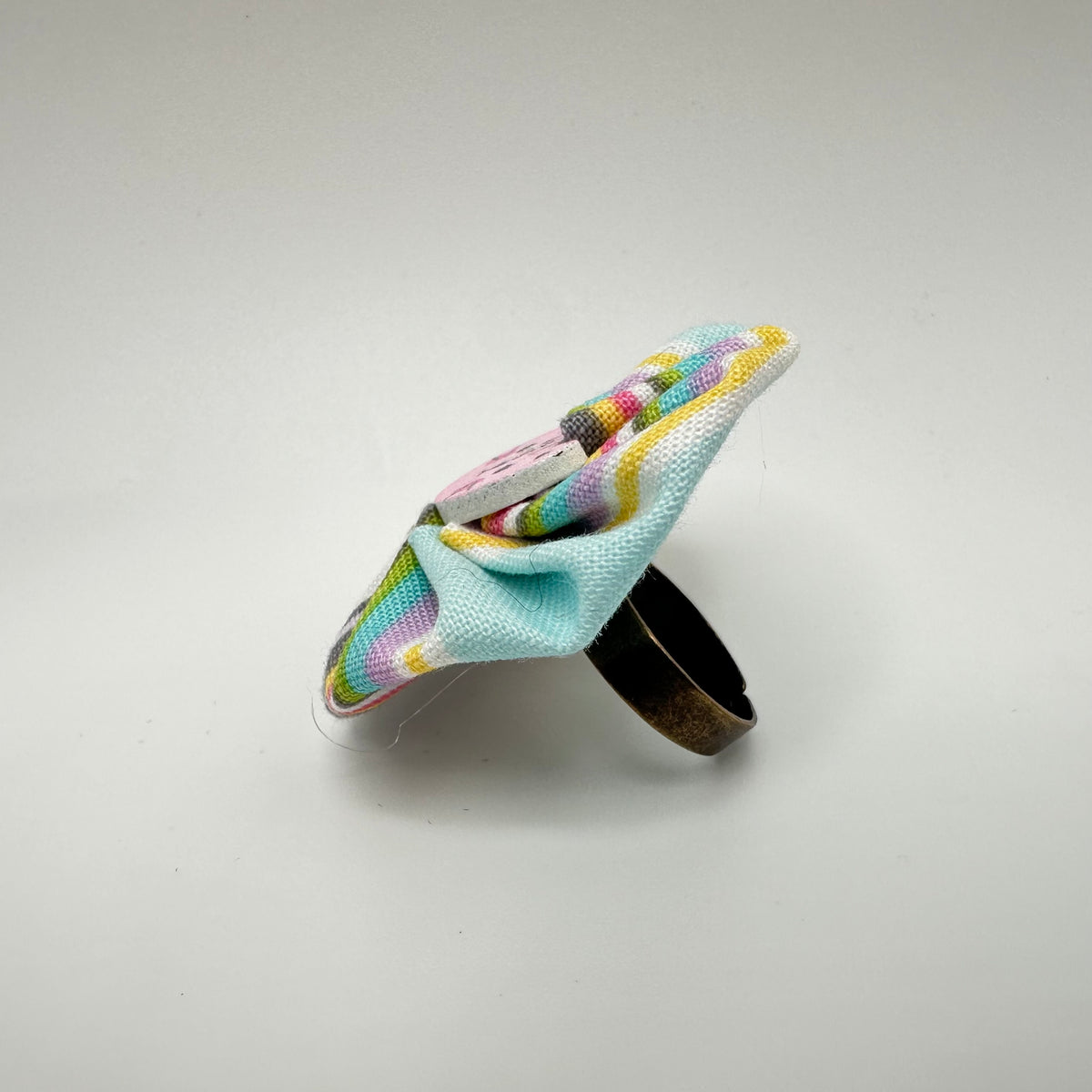 Fabric Swirl Kitty Cat Adjustable Ring - Candy Stripe