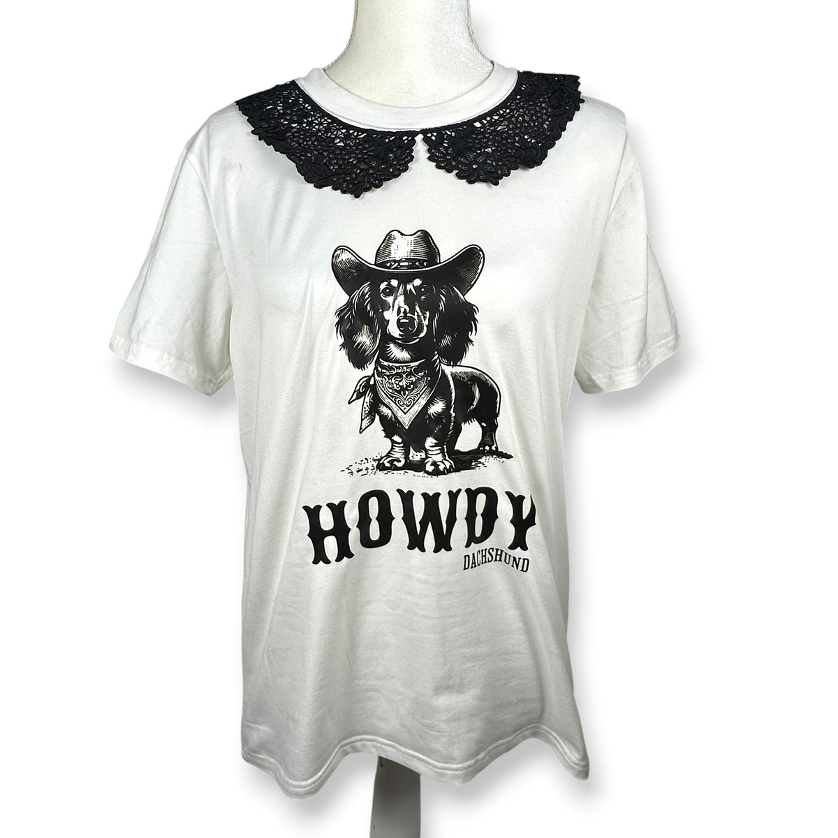 Western Daschund Tee with Lace Collar