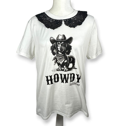 Western Daschund Tee with Lace Collar