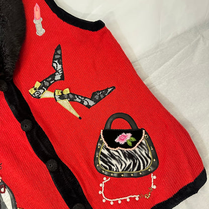 Shopaholic Cat Faux Fur Vest Sz M