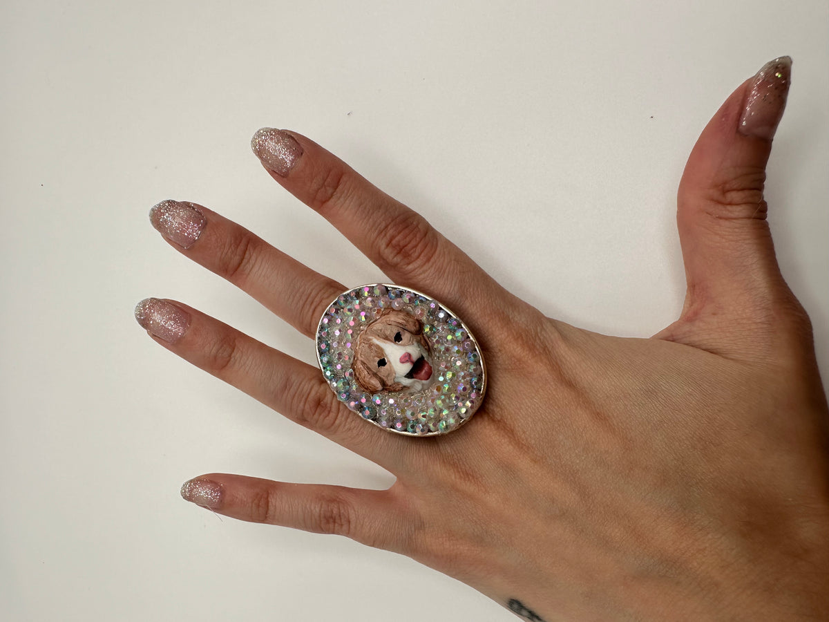 Precious Pastel Pup Rhinestone Ring
