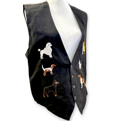 Vintage 80's Dog Embroidered Vest Sz M