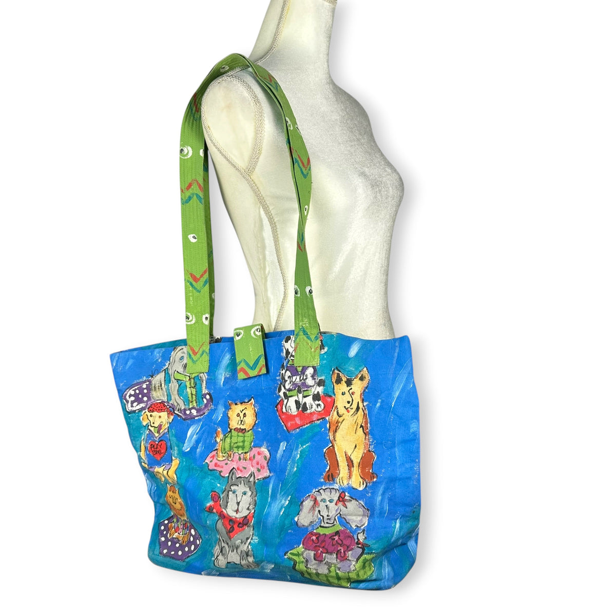 Vintage Silkscapes Hand Painted Dog Themed Tote