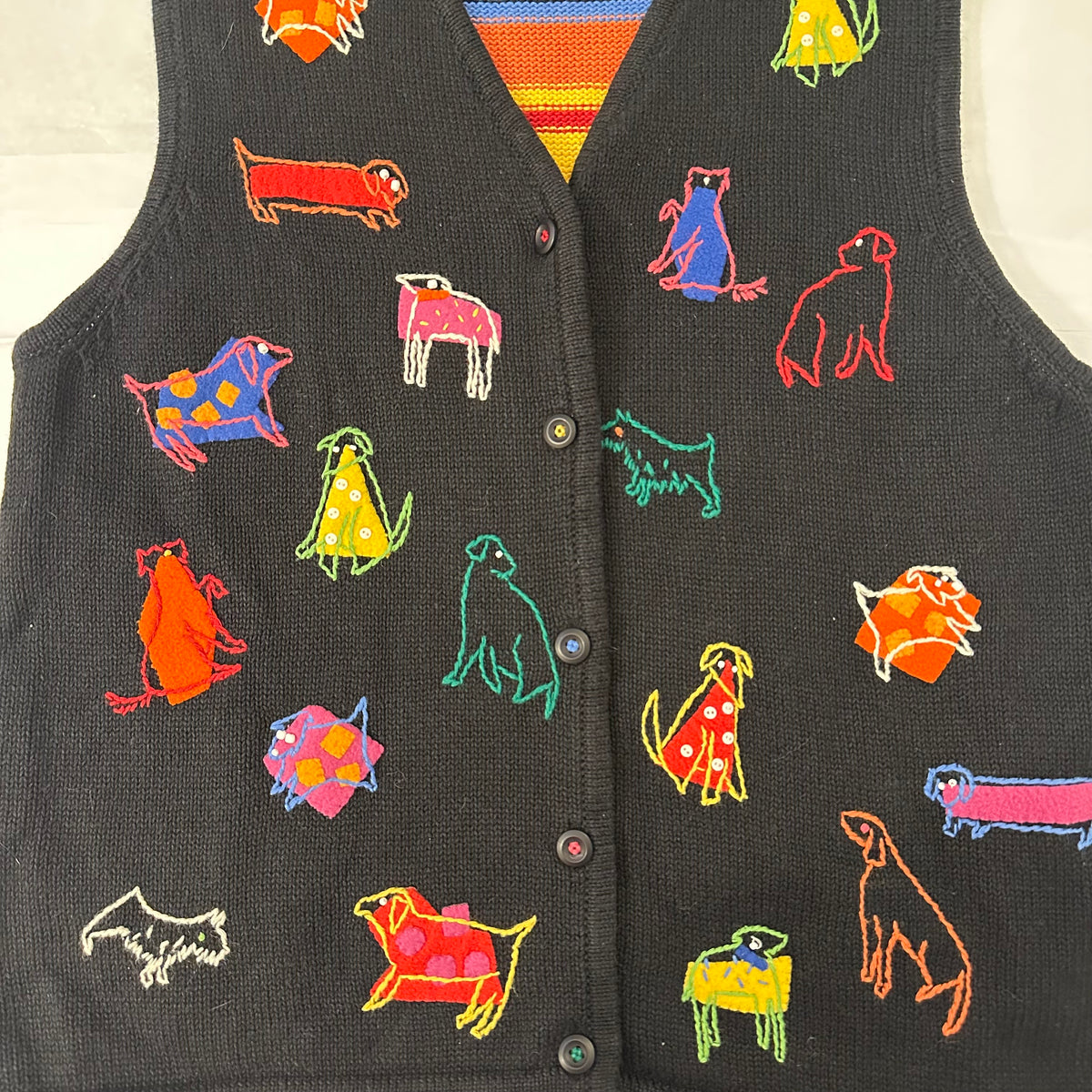 Colorful Dogs at Play Knit Vintage Vest Sz L