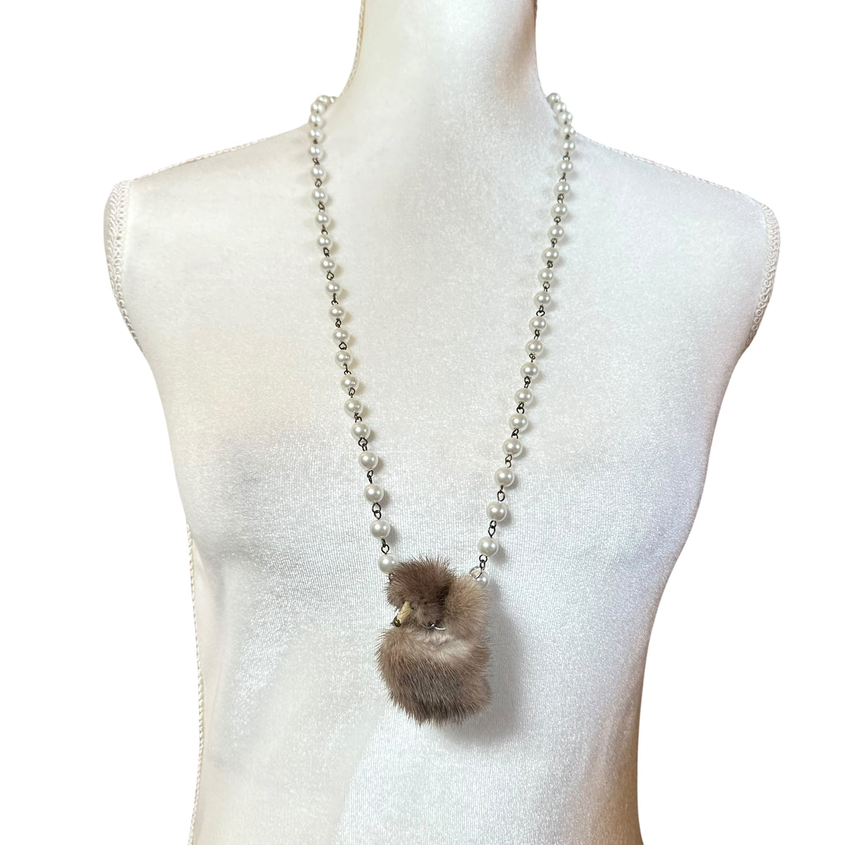 Vintage Mink Fur Poodle Pearl Necklace