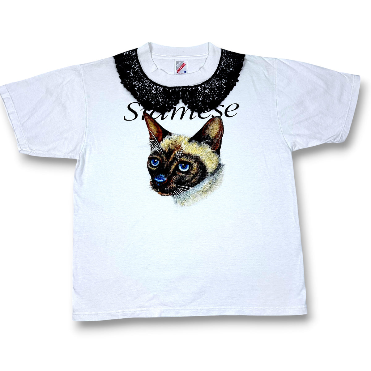 Vintage Siamese Cat Tee with Lace Collar