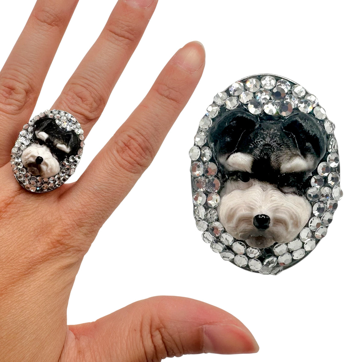 Schnauzer in Crystal Rhinestones Ring