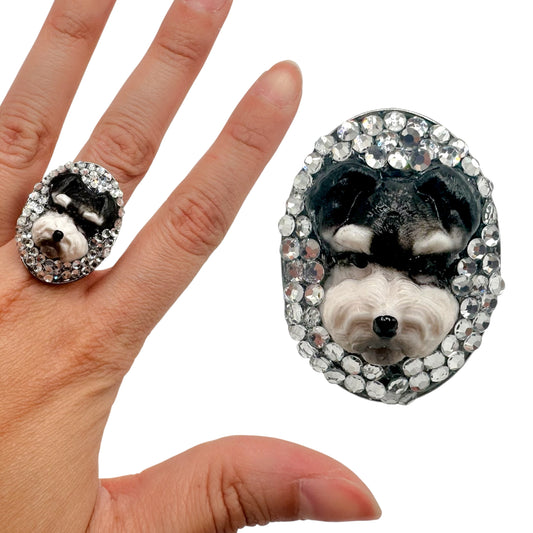 Schnauzer in Crystal Rhinestones Ring