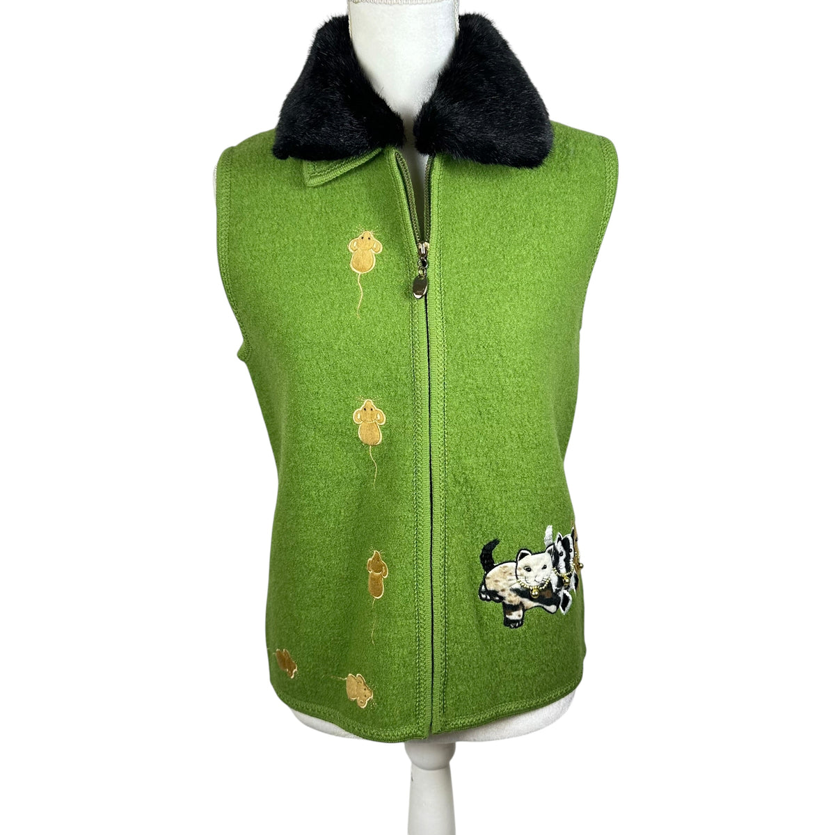 Vintage Green Cat & Mouse Sweater Vest