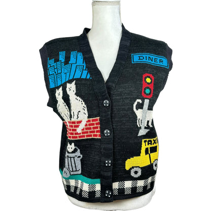 Vintage Knit Kitties in the City Sweater Vest