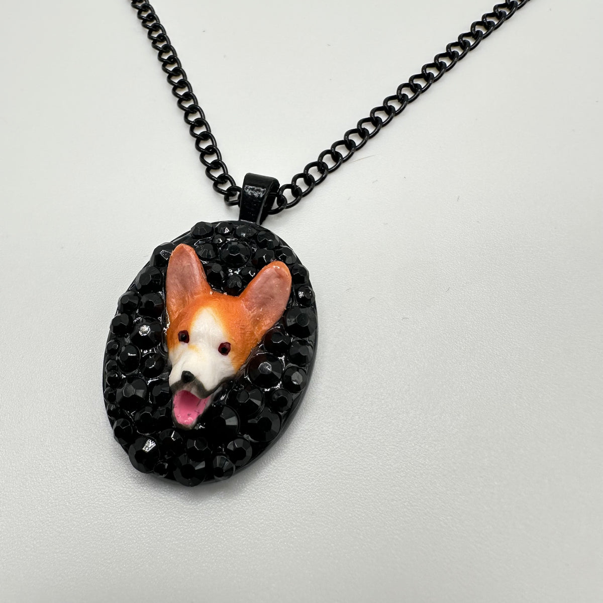 Corgi in Black Rhinestones Necklace