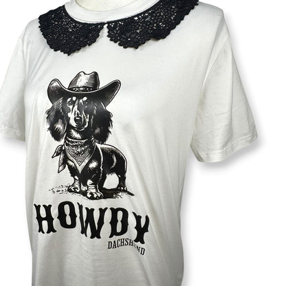 Western Daschund Tee with Lace Collar