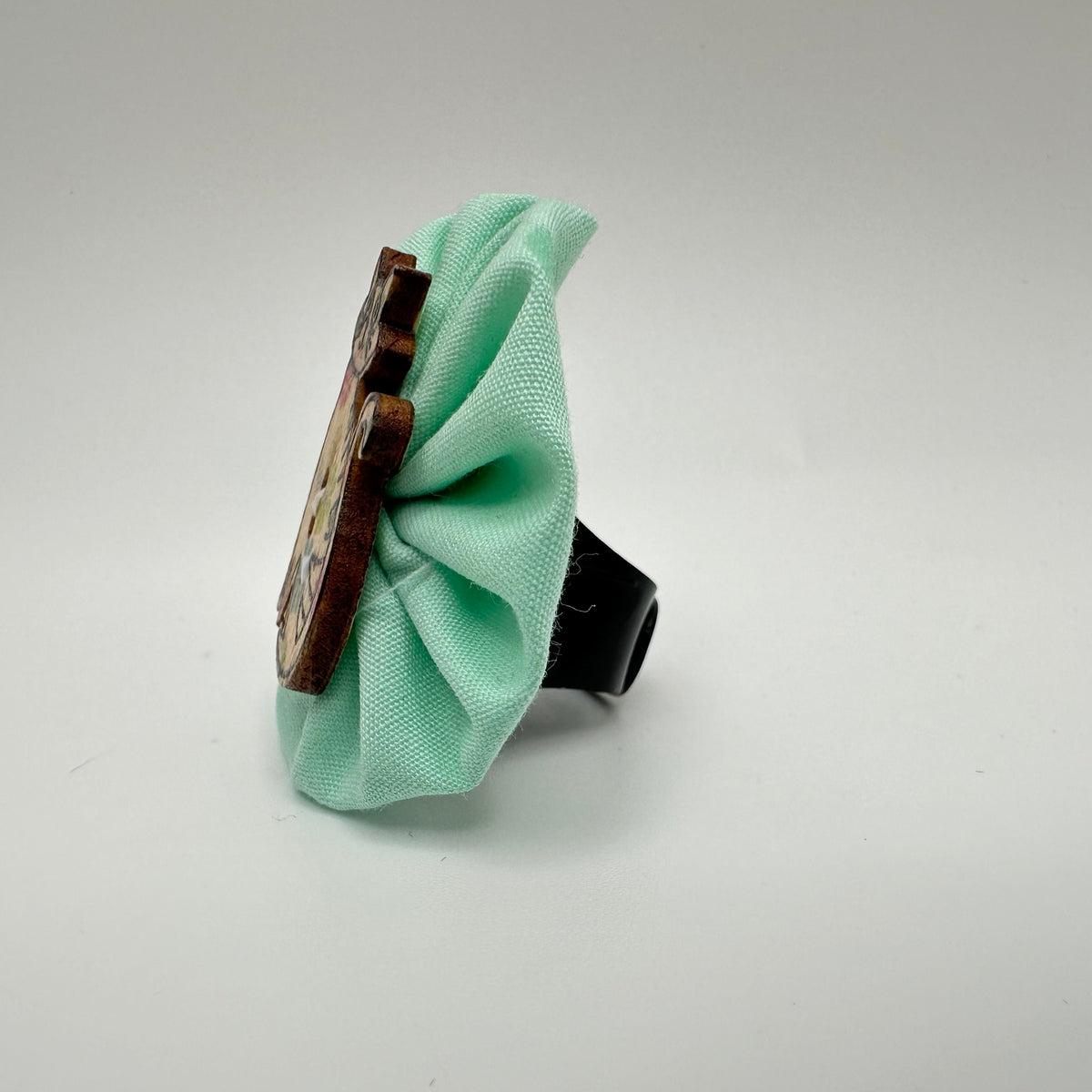 Fabric Swirl Kitty Cat Adjustable Ring - Mint Green