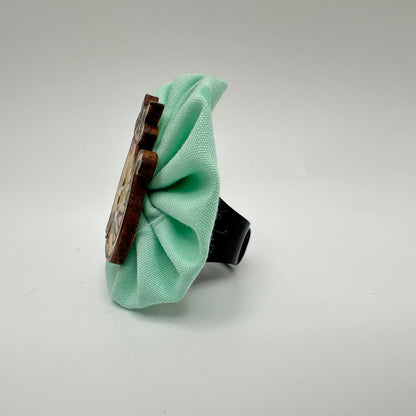 Fabric Swirl Kitty Cat Adjustable Ring - Mint Green