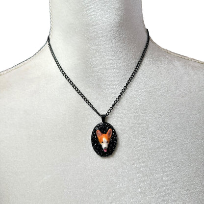 Corgi in Black Rhinestones Necklace