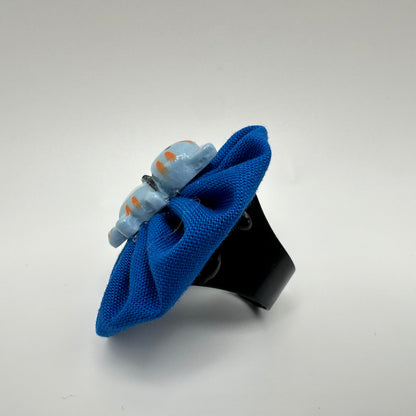 Fabric Swirl Kitty Cat Adjustable Ring - Blue