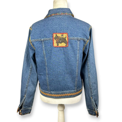 Vintage Handmade Embroidered Dog Themed Denim Jacket