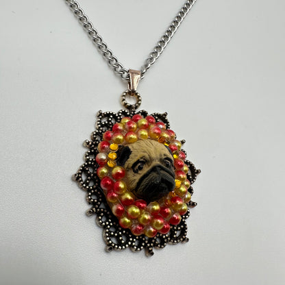 Pug in Sunset Ombre Beads Necklace