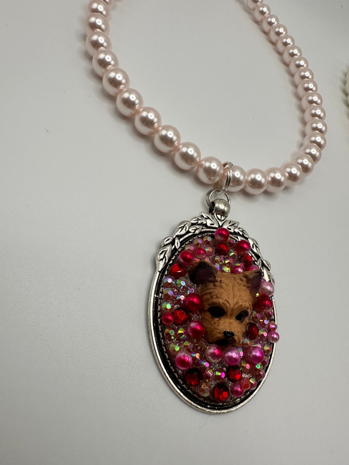 Ruby Yorkie Pink Pearl Necklace