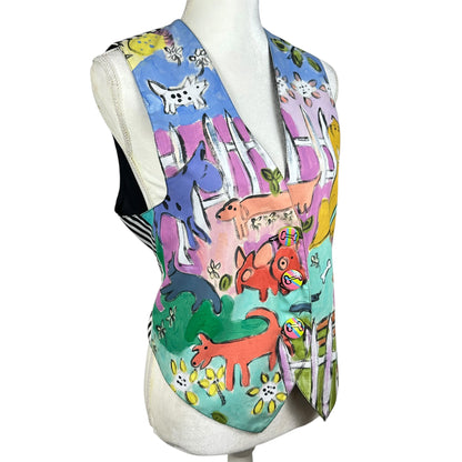 Vintage Handpainted Striped Dog Themed Vest