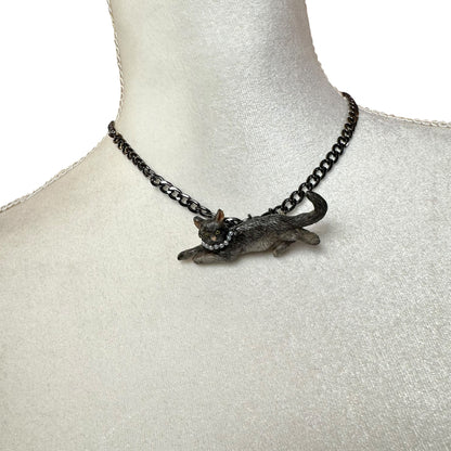 Vintage Kitty in Pearls Chain Necklace
