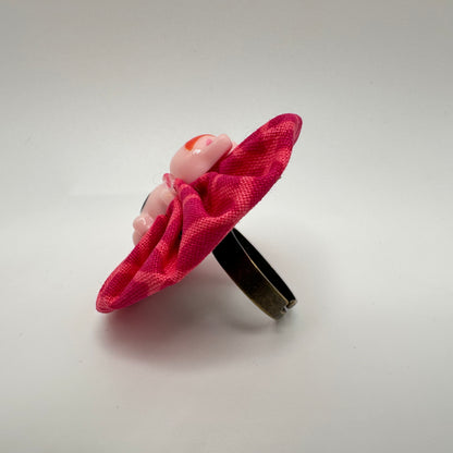 Fabric Swirl Kitty Cat Adjustable Ring - Pink