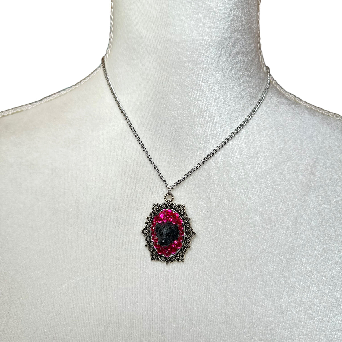 Black Lab in Hot Pink Rhinestones Necklace