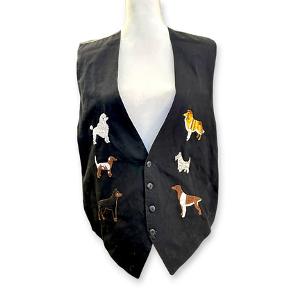 Vintage 80's Dog Embroidered Vest Sz M